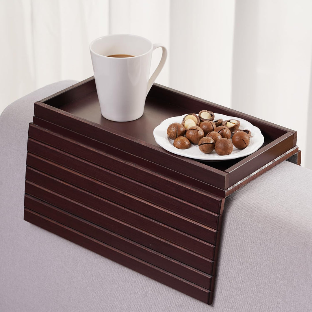 GEHE Natural Bamboo Sofa Arm Tray, Sofa Tray Table for Couch, Sofa Armrest Tray Table Anti-Slip Sofa