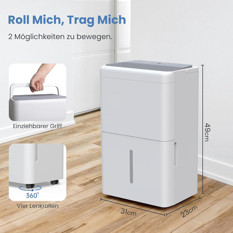 Newentor Bdpt. 20L Luftentfeuchter Elektrisch Keller 39dB, Entfeuchter Elektrisch Keller mit Ablaufs