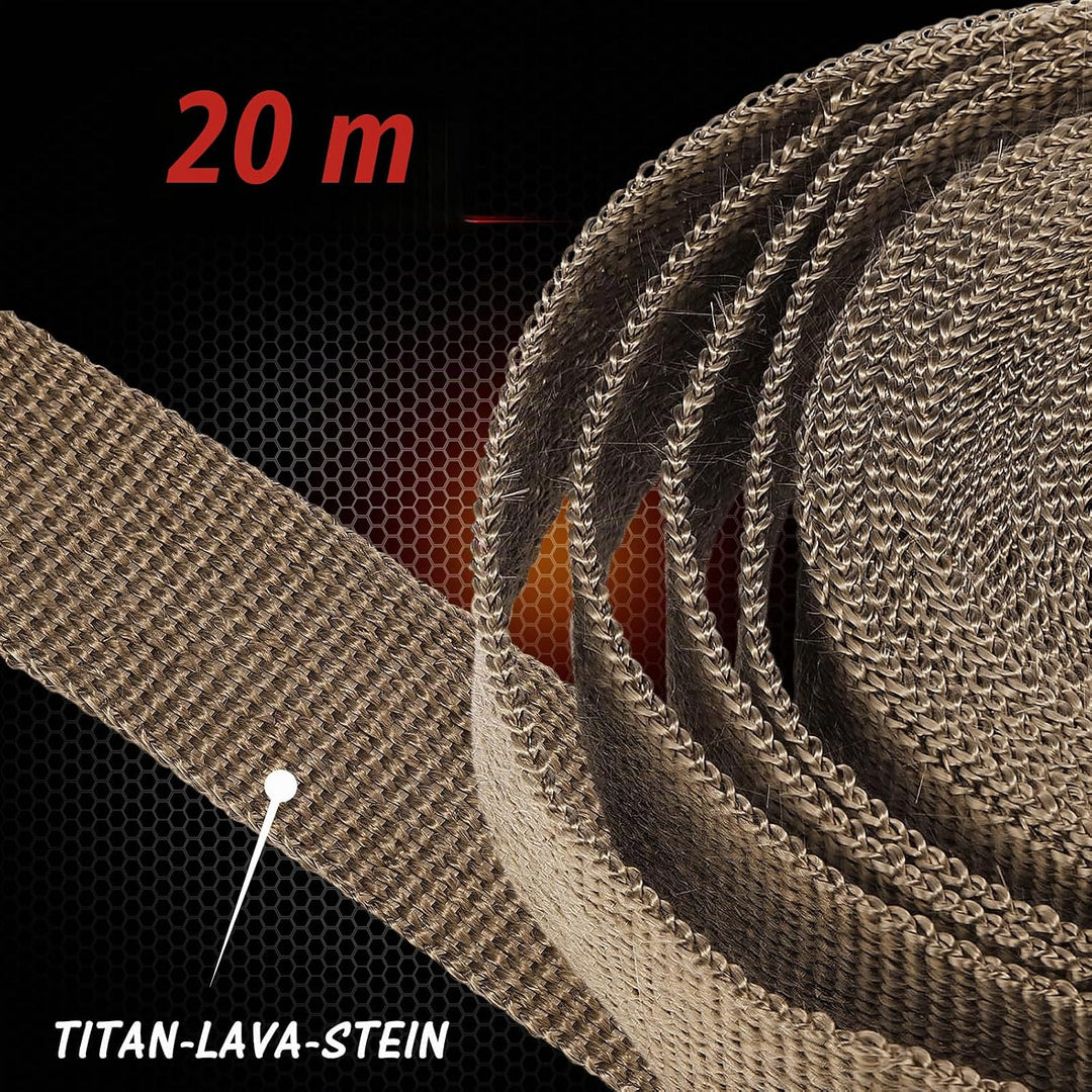 GEAREVER 20M*5CM Hitzeschutzband Basaltfaser mit 10 Kabelbinder Edelstahl, Hitzeschutzband Auspuff f
