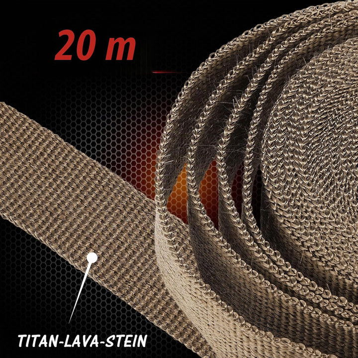 GEAREVER 20M*5CM Hitzeschutzband Basaltfaser mit 10 Kabelbinder Edelstahl, Hitzeschutzband Auspuff f