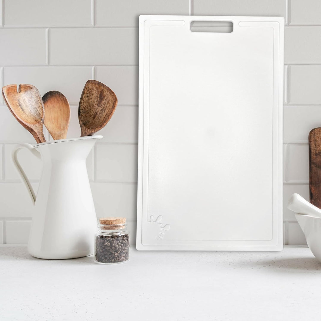 Schneidebrett Kunststoff (2er Set - 38,5 x 24 cm Gross - Weiss) - Spülmaschinenfest - Schneidebrette