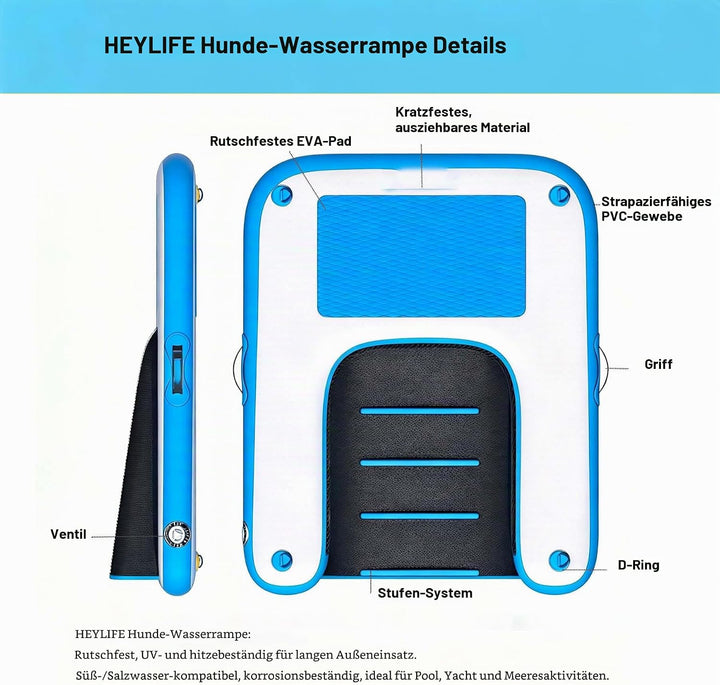 Hunderampe Aufblasbare Hunde Wasserrampe, Hundeboot Rampe Schwimmende Dock Leiter für Pool, Boot, Se
