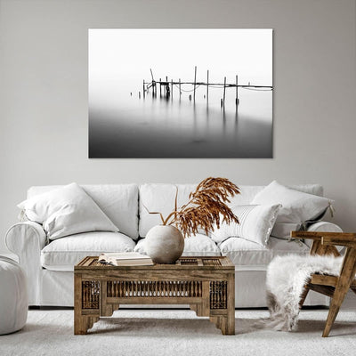 Bilder auf Leinwand 100x70cm Leinwandbild mit Rahmen Meer Brücke Wasser Gross Wanddeko Bild Schlafzi