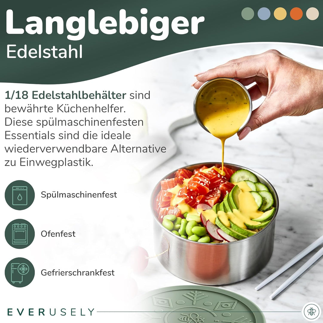 Everusely – Brotdose aus rostfreiem Stahl, auslaufsicher, mit Deckel – 5er-Set, Muted Collection – L