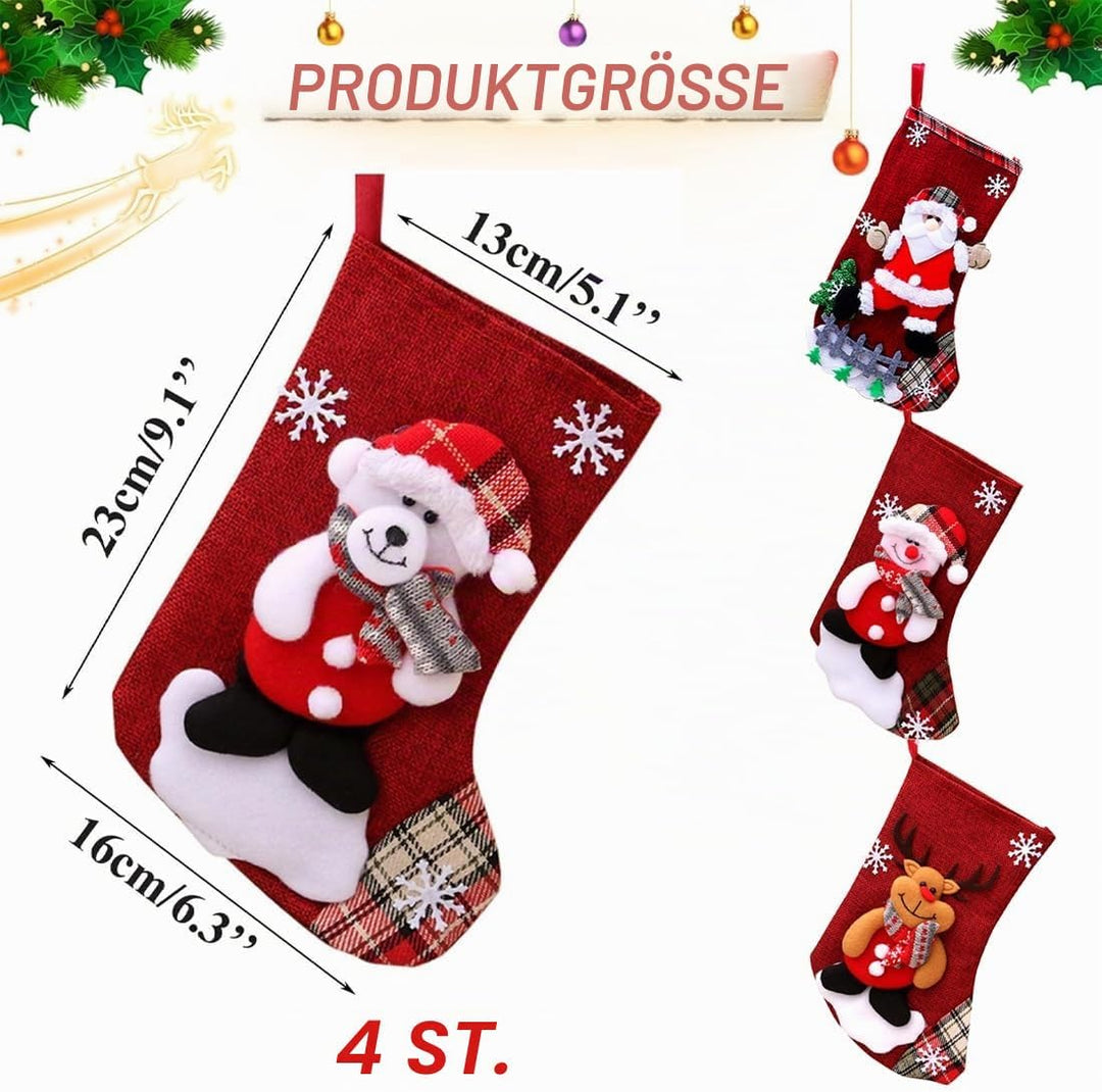 Nikolausstrumpf Kinder 4er Set, Weihnachten Geschenktasche Personalisierte Xmas Socken, Rot Nikolaus