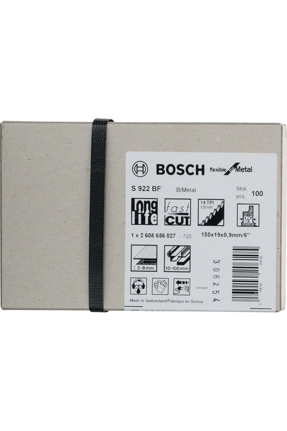 Bosch Professional 100 Stück Säbelsägeblatt S 922 BF Flexible for Metal (für Metall, 150 x 19 x 0,9