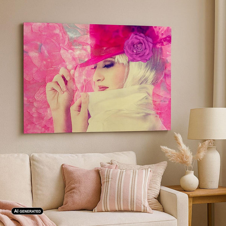 Bilder auf Leinwand 100x70cm Leinwandbild weiblich Blumen- Blume Mode Gross Wanddeko Bild Schlafzimm