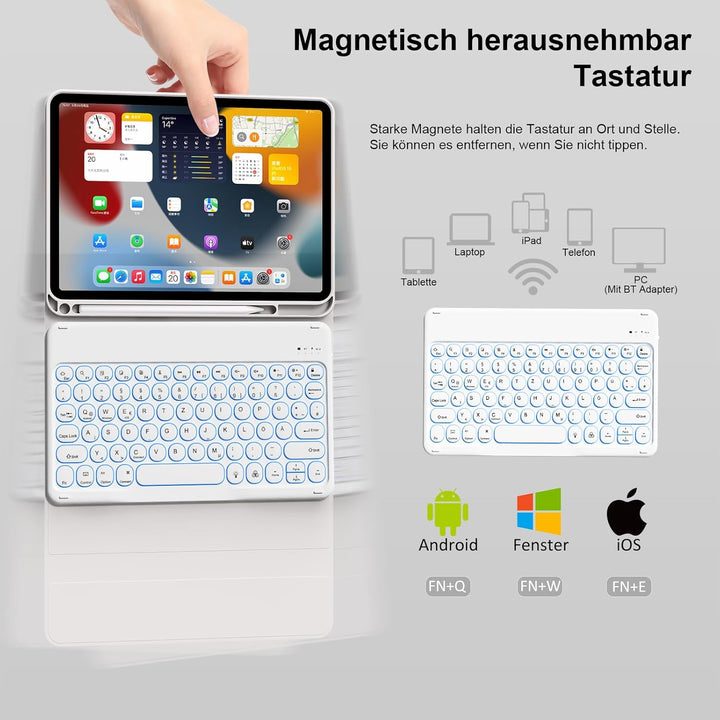 Hülle mit Tastatur für iPad 11 Generation A16/10 Generation (11/10.9 Zoll,2025/2022),7-farbige Beleu
