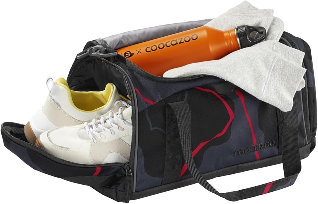 coocazoo Sporttasche „Lava Lines”, schwarz, Hauptfach, Nasswäschefach, Seitentasche, Reflektoren, 20