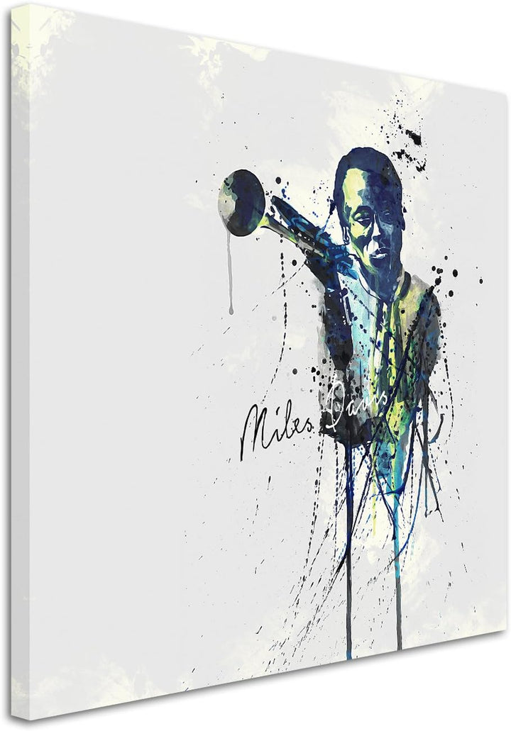 Paul Sinus Art Miles Davis II 60x60cm Keilrahmenbild Kunstbild Aquarell Art Wandbild auf Leinwand fe