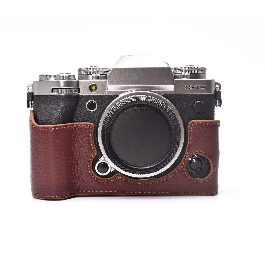 Rieibi Fuji XT5 Schutzhülle für Fujifilm X-T5 Digitalkamera, hochwertiges Echtleder, Halbtasche für