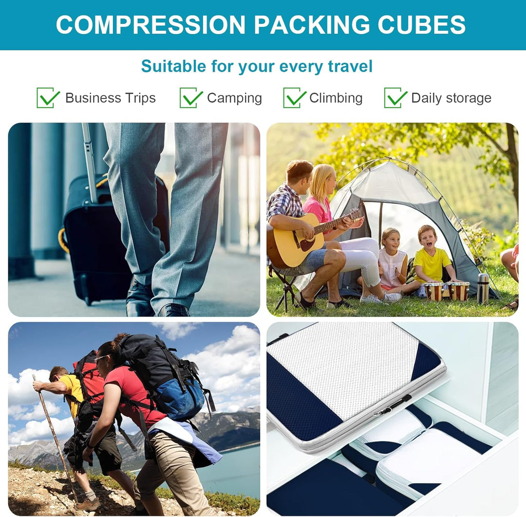 Cinnani Koffer Organizer Set, 8-Teilig Compression Packing Cubes, Packtaschen mit Kompression Packwü