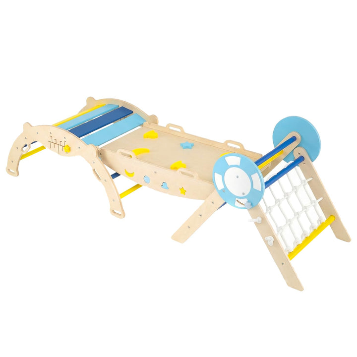 COSTWAY Klettergerüst Indoor 3er Set, klappabres Kletterdreieck mit Rutsche, Kletterbogen, Netz, ink