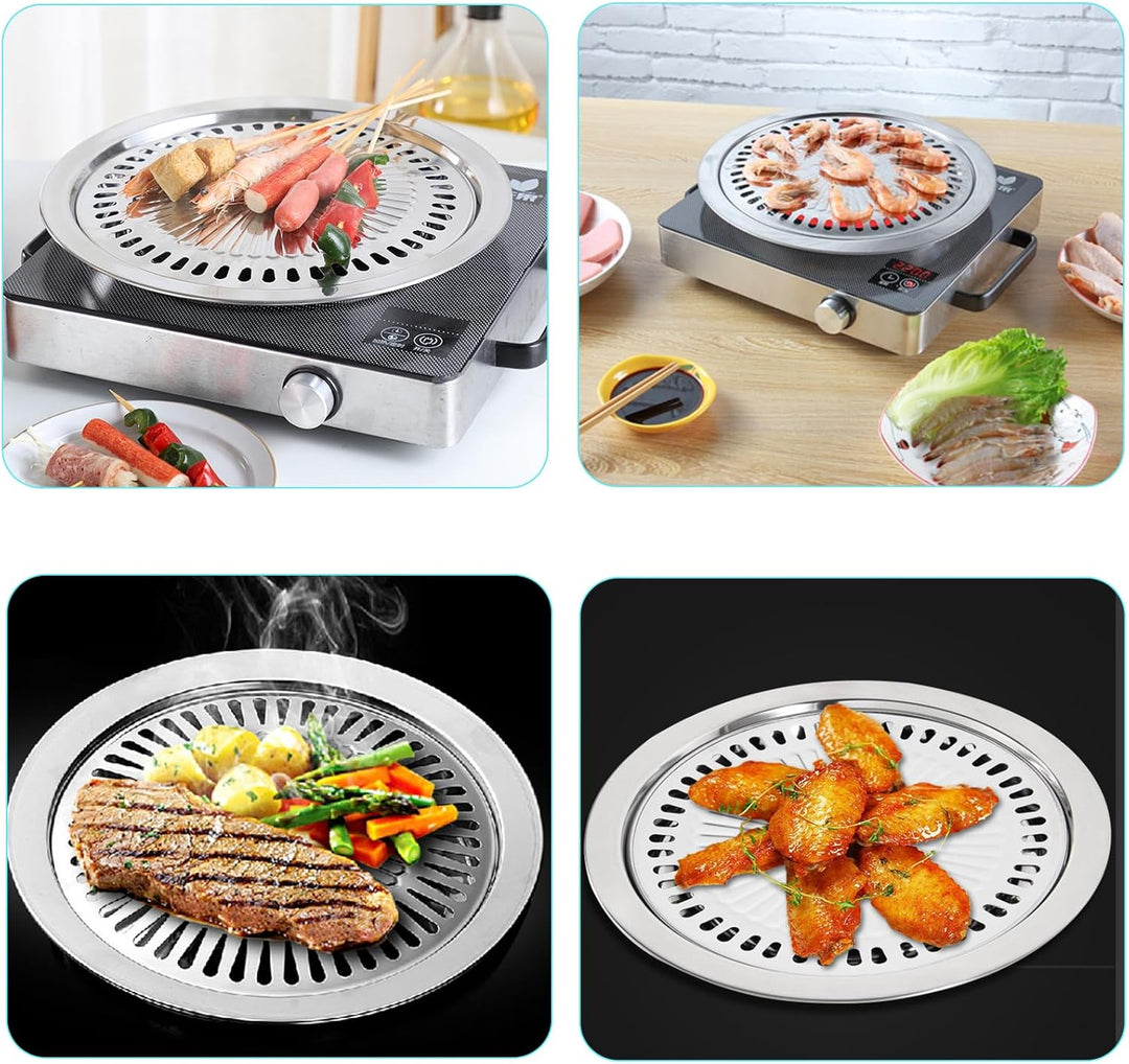 Koreanische Grillpfanne Rauchfreie Camping Grillplatte Indoor Edelstahl Grillplatte,mit Integrierter
