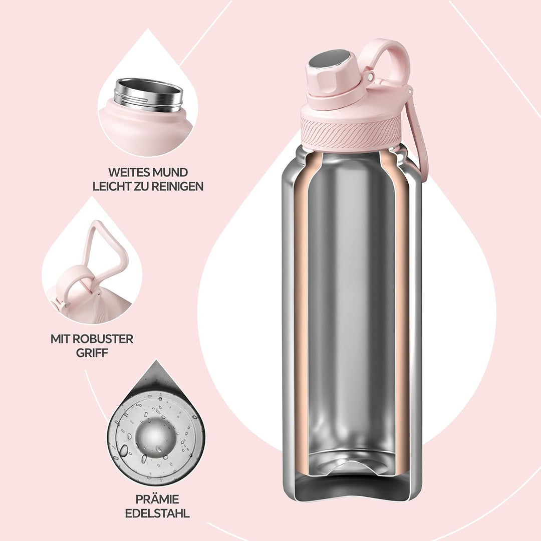 IDEUS Vakuumisolierte Wasserflasche, 40 Oz (1140 ml) Edelstahl Doppelwand Flasche Metall Sport Kanti
