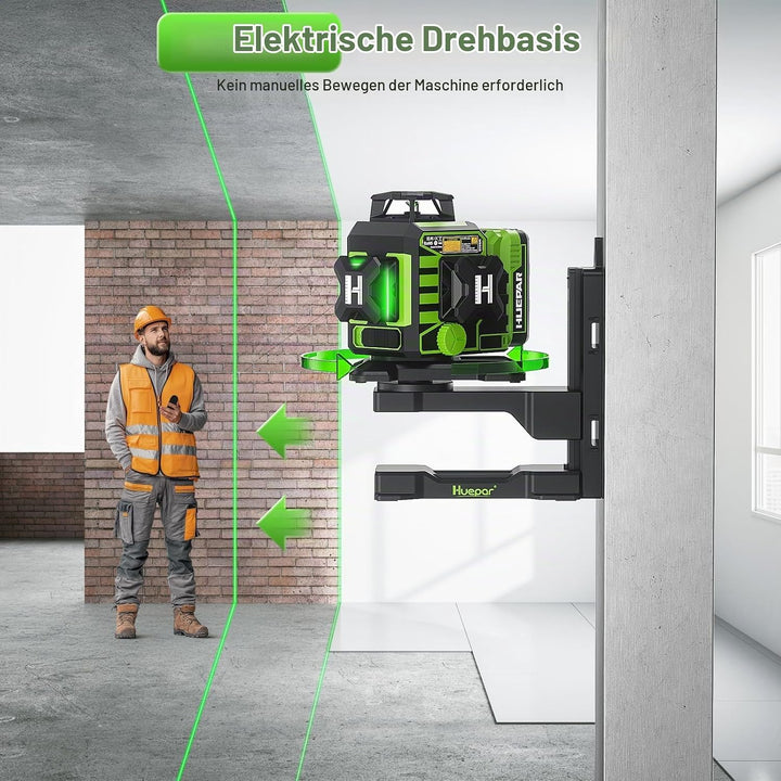 Huepar W03CG 3D-Laser-Nivelliergerät für Neubauten, 3x360° selbstnivellierend, 12 Linien, Bluetooth-