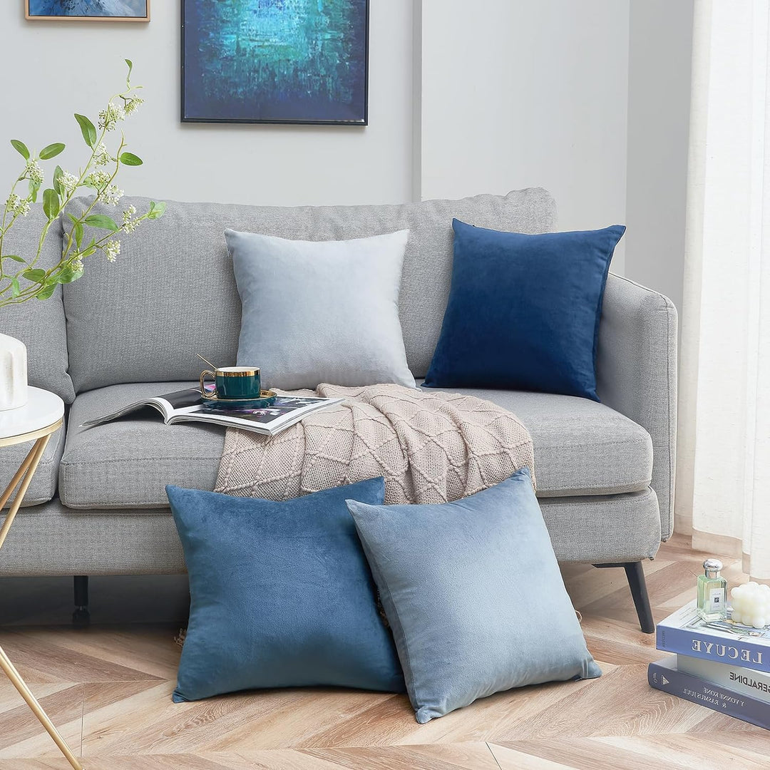 Topfinel Kissenbezug 50x50 blau 4er Set Samt Kissenbezüge Kissenhülle Dekokissenbezug sofakissen dek