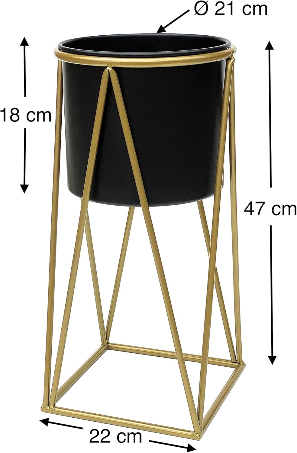 DanDiBo Blumenhocker mit Topf Metall Gold Schwarz S 47 cm Blumenständer 96046 Blumensäule Modern Pfl