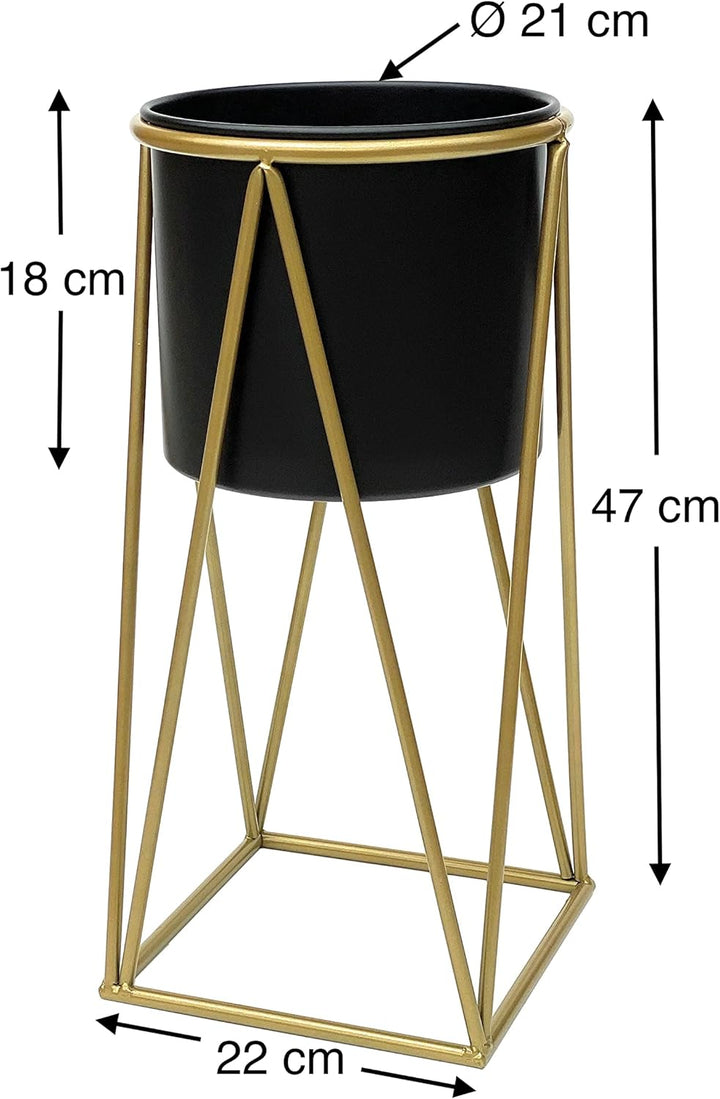 DanDiBo Blumenhocker mit Topf Metall Gold Schwarz S 47 cm Blumenständer 96046 Blumensäule Modern Pfl
