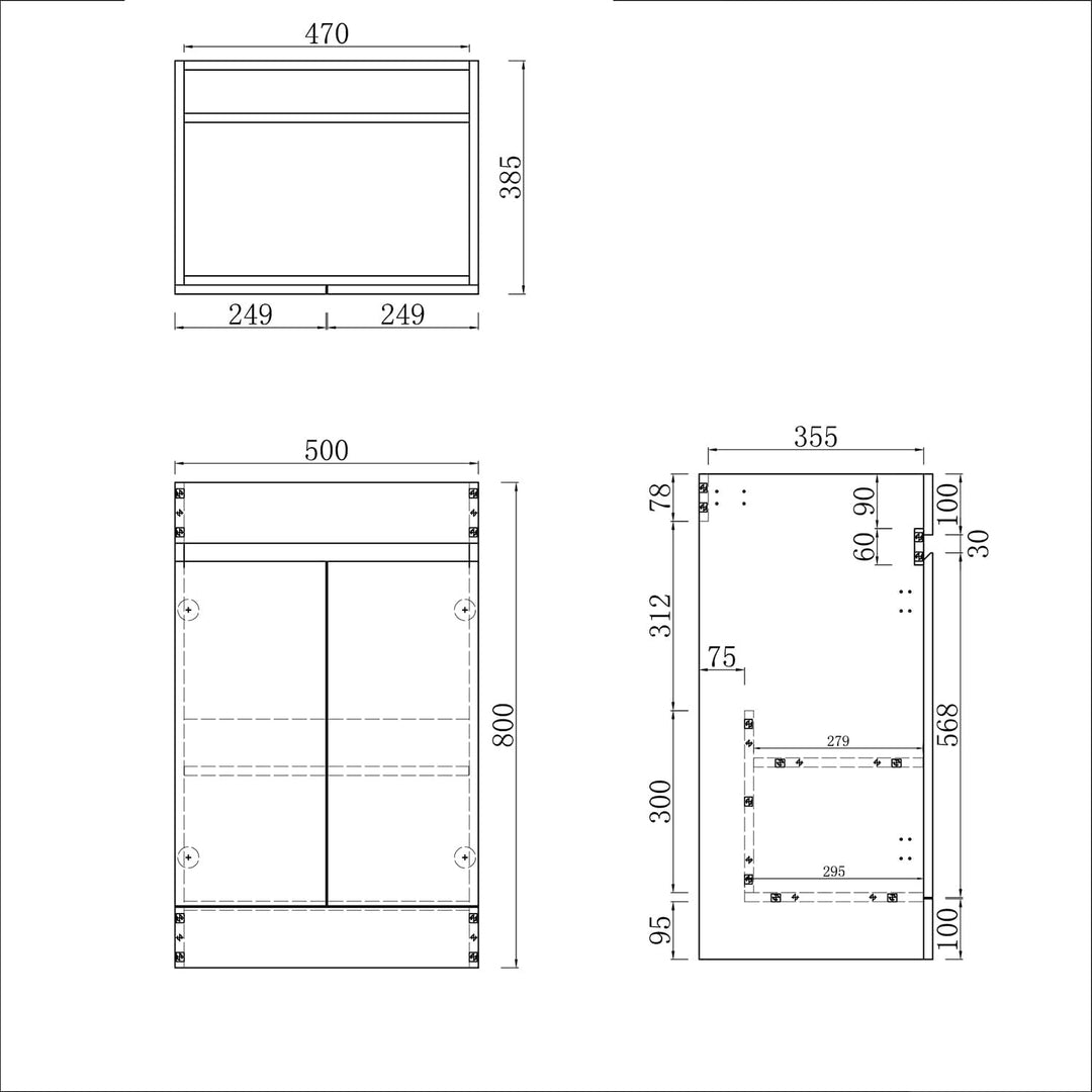 Aica Sanitär Waschbeckenunterschrank 50cm Standschrank Unterschrank Badschrank Waschtischunterschran