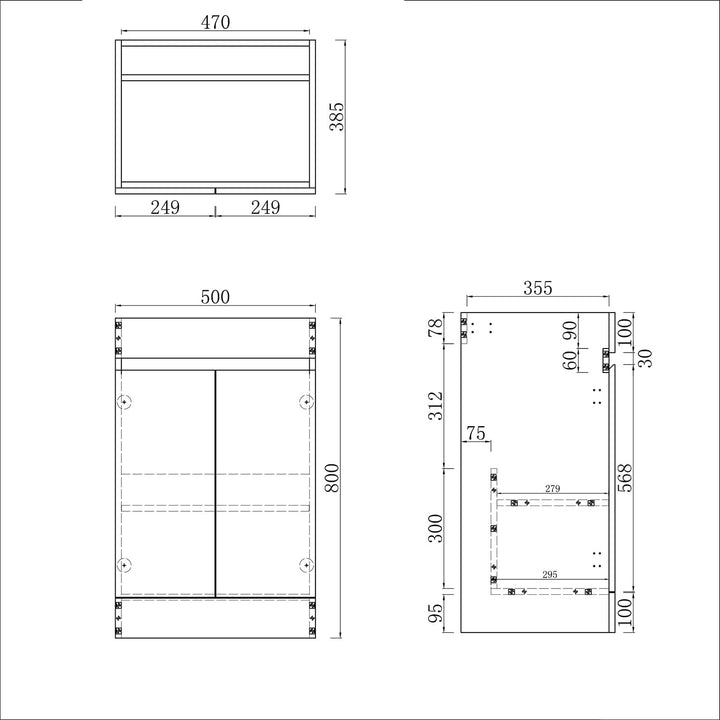 Aica Sanitär Waschbeckenunterschrank 50cm Standschrank Unterschrank Badschrank Waschtischunterschran