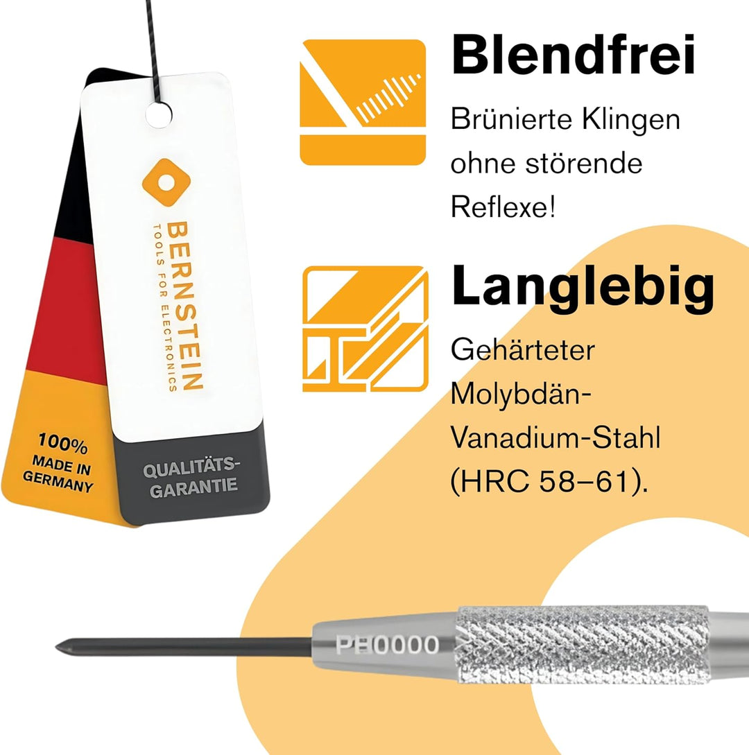 BERNSTEIN Uhrmacher-Mikro-Schraubendreher Satz 6-tlg Schlitz 0,6/1,0/1,5 mm & Kreuzschlitz PH0000 /