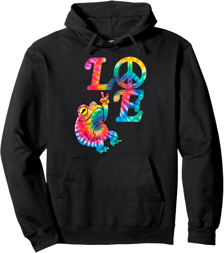 Tie Dye Frosch Frieden Handzeichen Hippie Retro 60er 70er Ja Pullover Hoodie