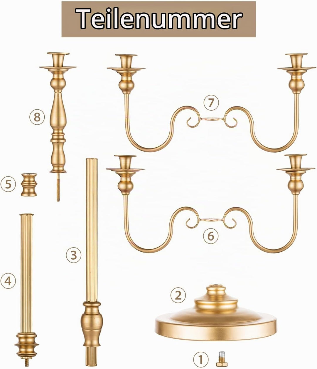 Sziqiqi 124cm Kerzenständer Gold Metall, Moderne Kerzenleuchter 5-armig Candle Holder Tischdeko für