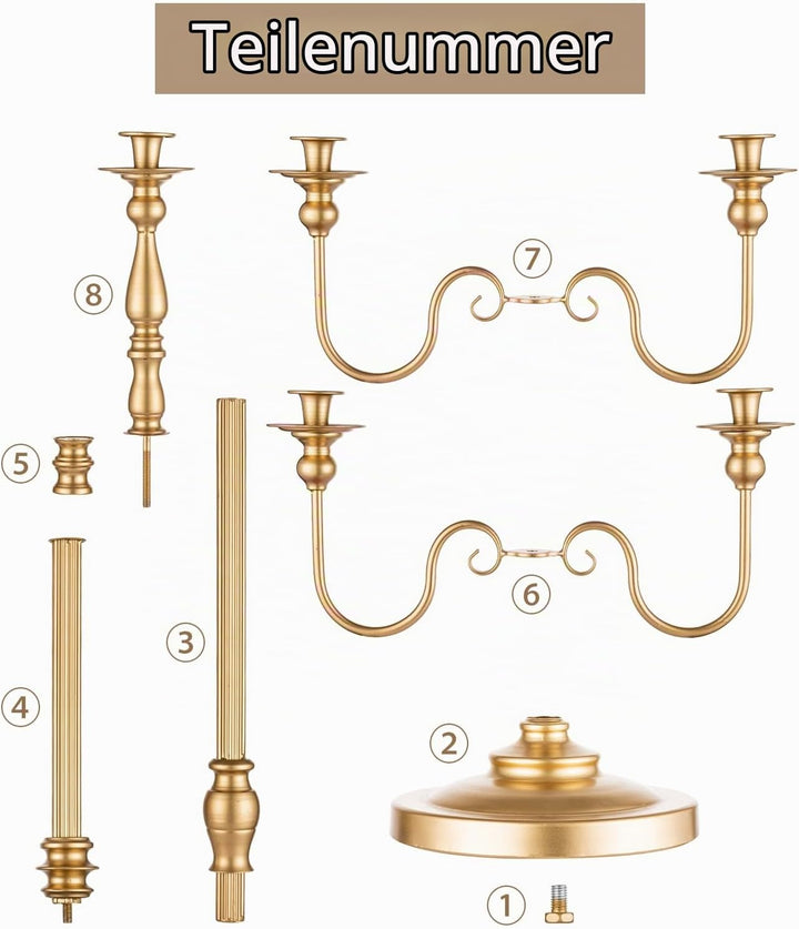 Sziqiqi 124cm Kerzenständer Gold Metall, Moderne Kerzenleuchter 5-armig Candle Holder Tischdeko für