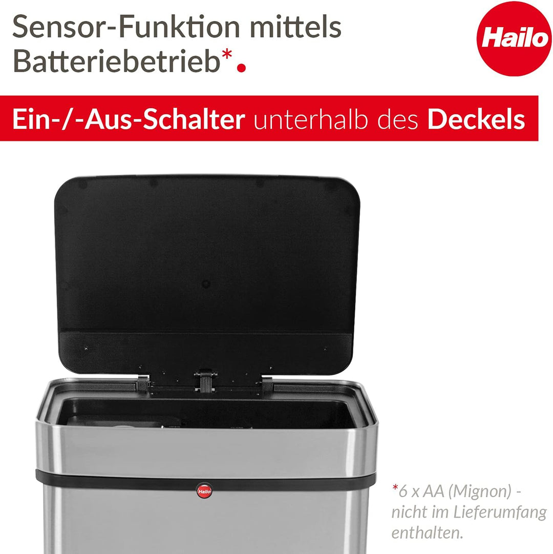 Hailo Öko Vario XL, Mülltrenner, Vollautomatische Deckelöffnung durch Sensortechnik, 50 Liter, 0656-