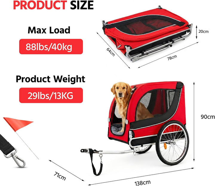 Klappbarer Hundefahrradanhänger & Hundebuggy mit Dachöffnung Rot, Rot