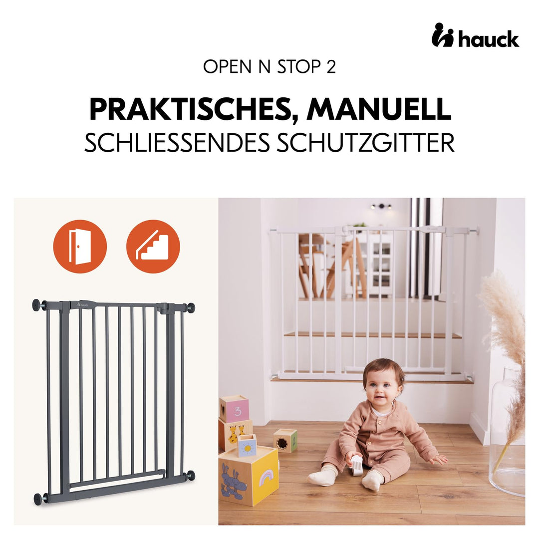 hauck Open N Stop 2, Dunkelgrau – Schutzgitter Treppe und Tür 75–80 cm – Kindersicheres Absperrgitte