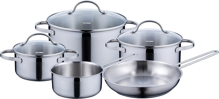 Kelomat, 1921-325, Kochtopfset Lugano, 8-teilig, 3 Fleischtöpfe, 1 Stielkasserolle, 1 Bratpfanne, 3