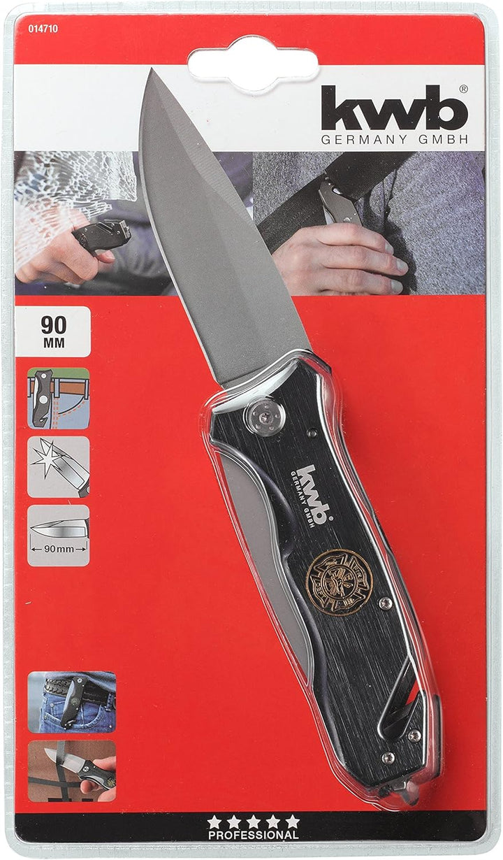 kwb Rettungsmesser mit Gurtschneider und Glasbrecher, extra scharf, Notfall-Messer mit 90 mm Klinge