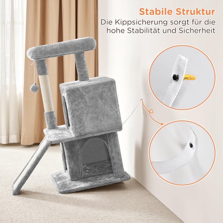 Yaheetech Kratzbaum, Stabiler Katzenbaum 91 cm Katzenkratzbaum, mit 2 Häuschen Sisal und Spielball,