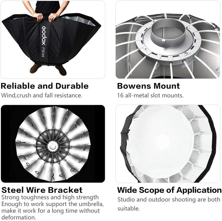 GODOX 90cm Deep Softbox P90L Bowens Mount für Studio Monolight Flash Light (P90L), P90L
