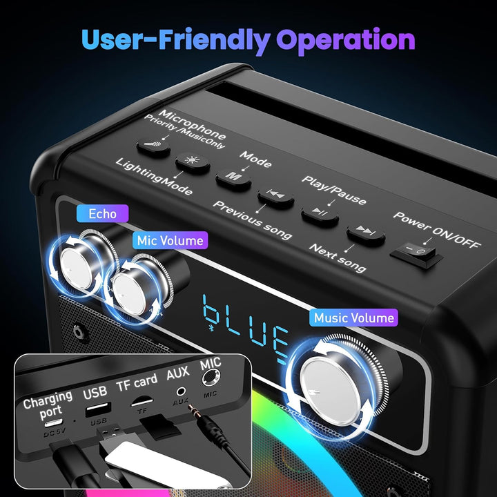 Tragbare Karaoke Maschine mit 2 kabellose Mikrofone, Ankuka Bluetooth Lautsprecher Box für Erwachsen