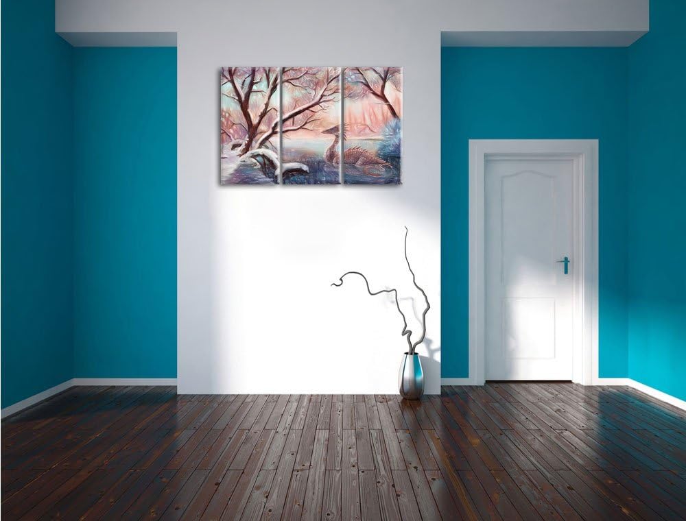 Pixxprint Drache im Wald als Leinwandbild/Grösse: 3 Teilig (120x80 cm) cm/Wandbild/Kunstdruck/fertig