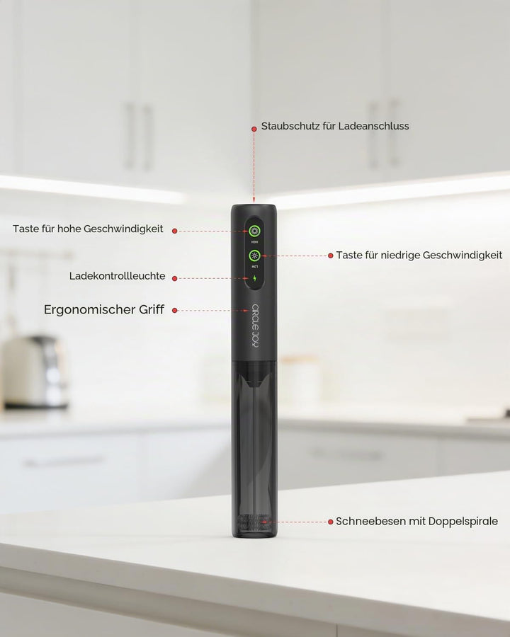 CIRCLE JOY Wiederaufladbarer Milchaufschäumer Handheld mit 2 Geschwindigkeiten, Elektrischer Kaffee-