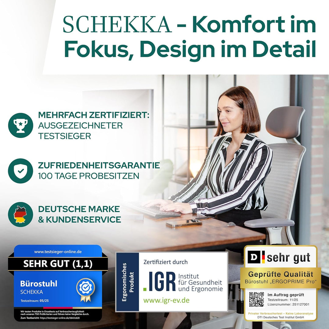 SCHEKKA® Bürostuhl Ergonomisch Testsieger - Besonders individuell Einstellbarer Schreibtischstuhl mi