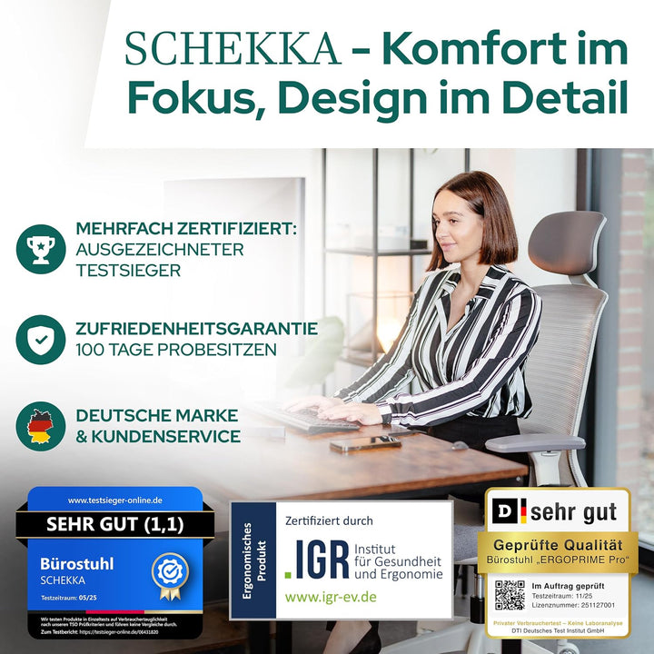 SCHEKKA® Bürostuhl Ergonomisch Testsieger - Besonders individuell Einstellbarer Schreibtischstuhl mi