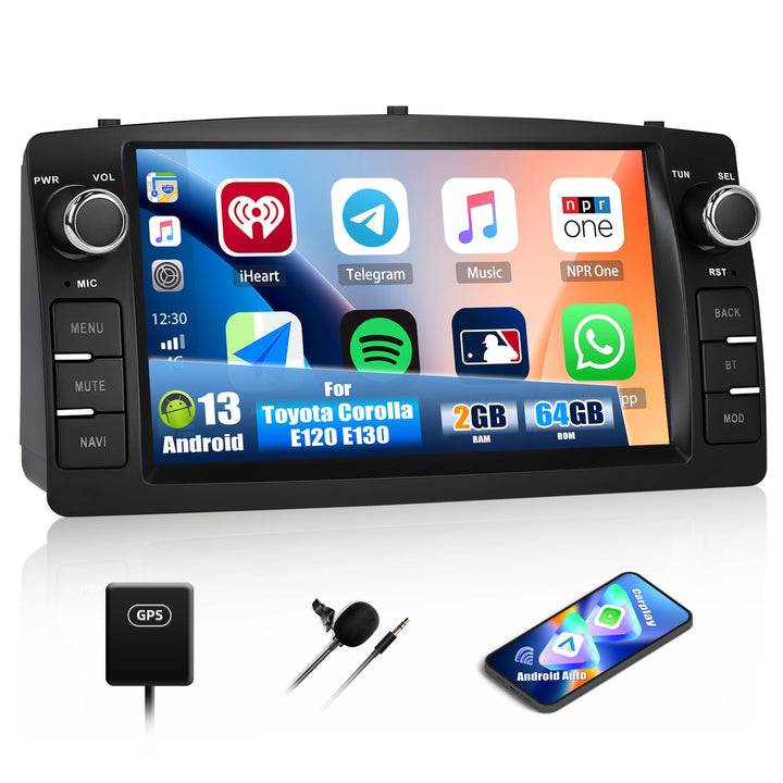 CAMECHO 2+64G 7 Zoll Android 13 Navi Autoradio für Toyota Corolla E120 E130 2000-2007 BYD F3 2006-20