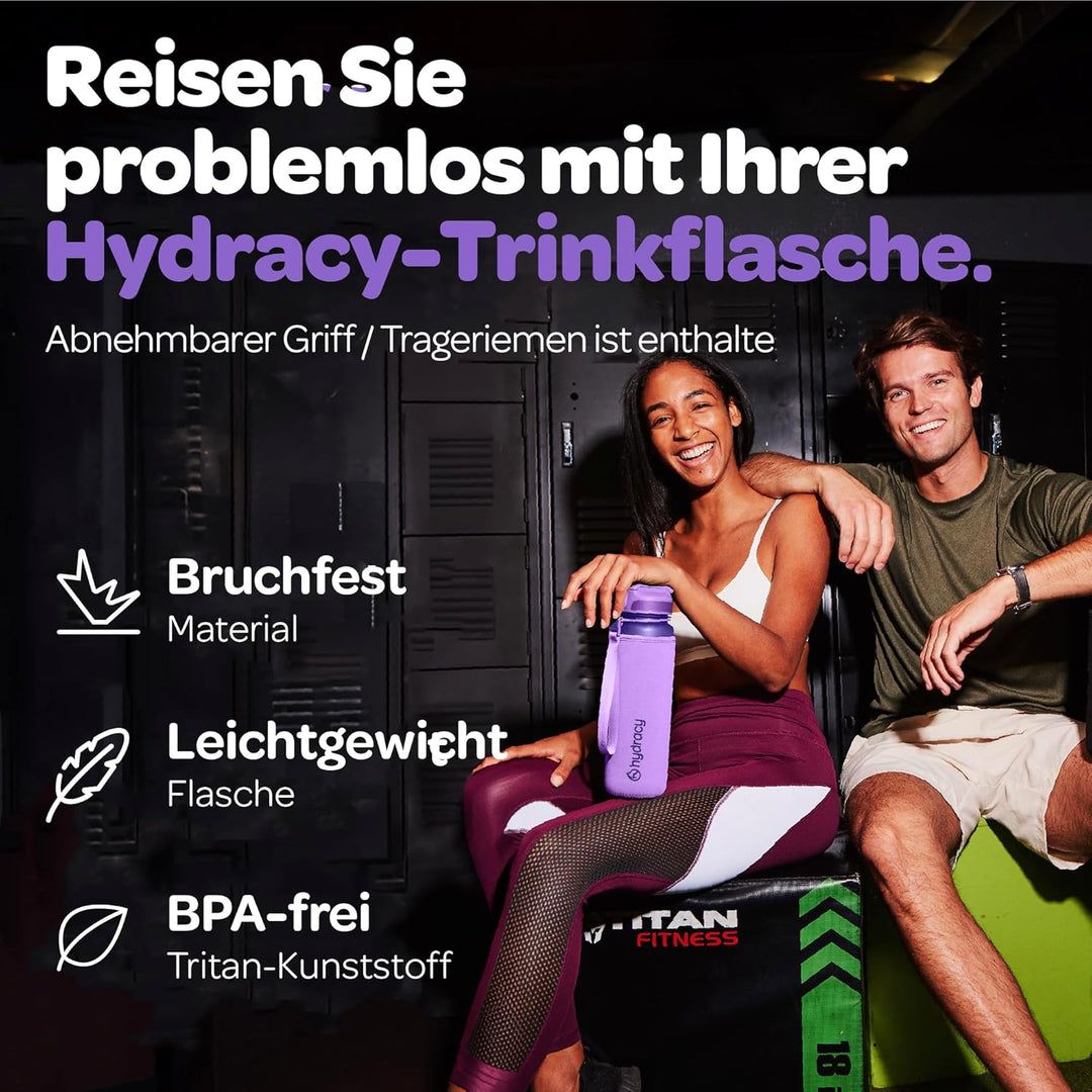 Hydracy Trinkflasche mit Strohhalm und Zeitmarkierung - 1L Wasserflasche - BPA-freie Trinkflasche -