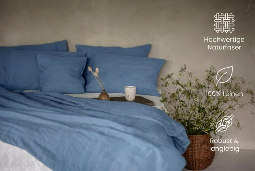 Kissenbezug 100% Leinen Stonewashed – Natur Kopfkissenhülle, Weich, Atmungsaktiv & Langlebig Blau 40