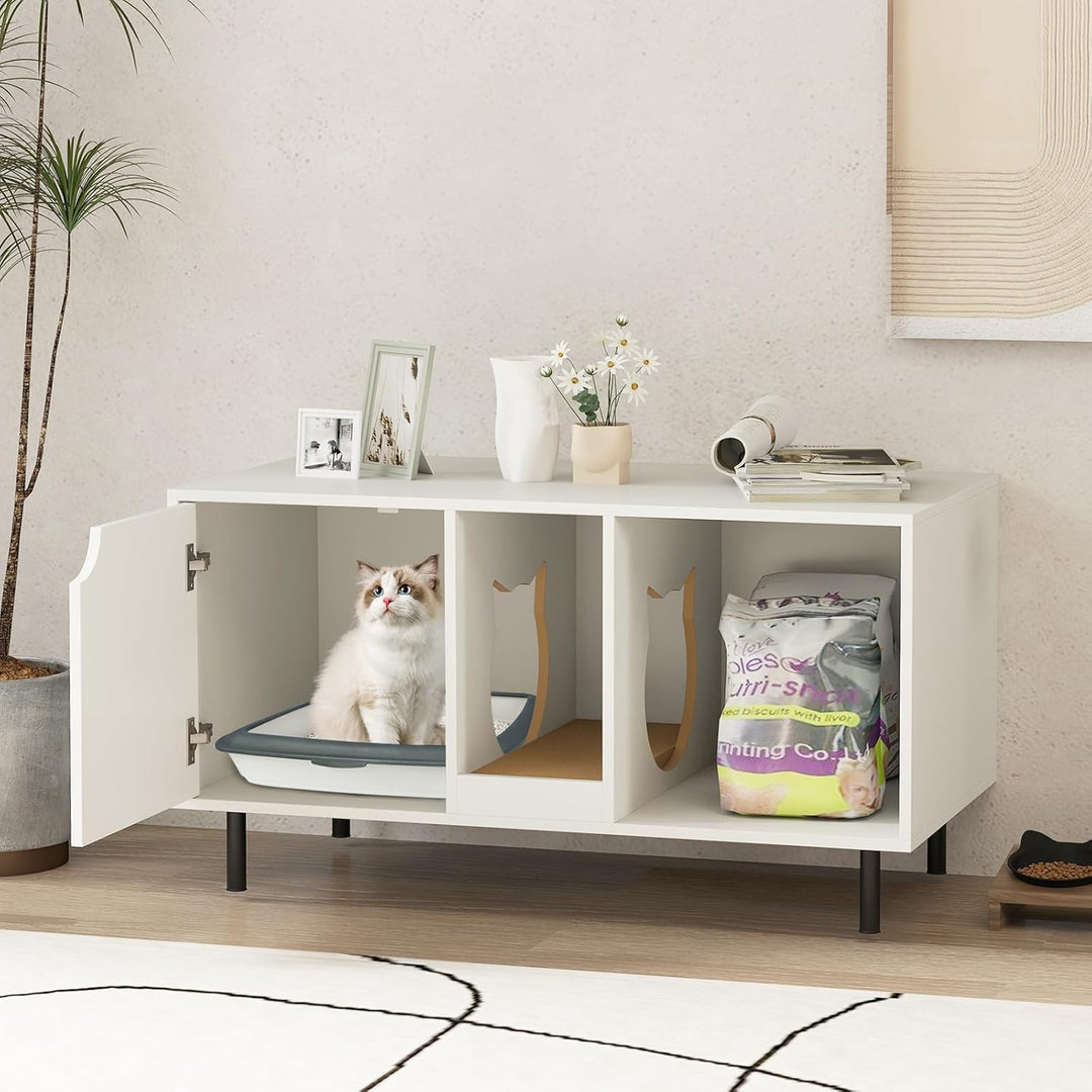 COSTWAY Katzenschrank für Katzentoilette, Katzenklo Schrank mit Kratzbrett & Eingang in Katzenform &