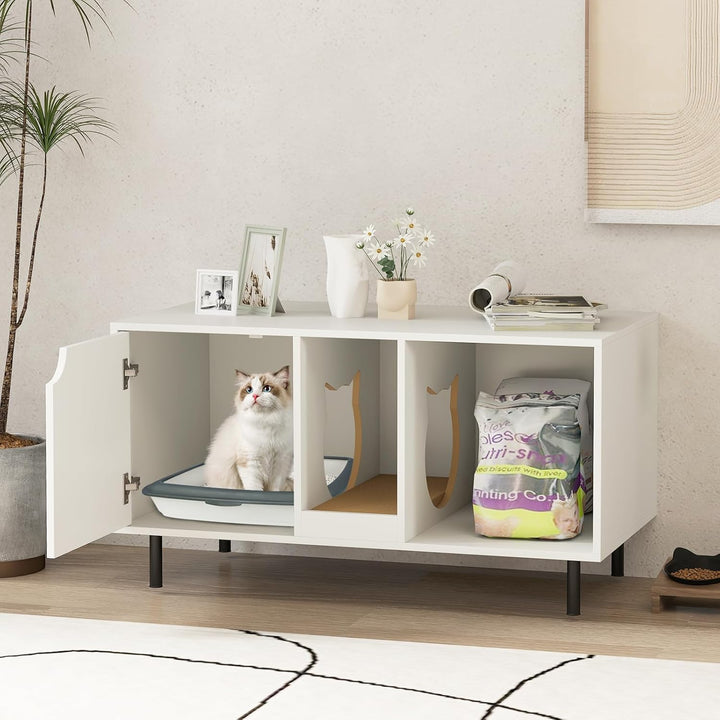 COSTWAY Katzenschrank für Katzentoilette, Katzenklo Schrank mit Kratzbrett & Eingang in Katzenform &