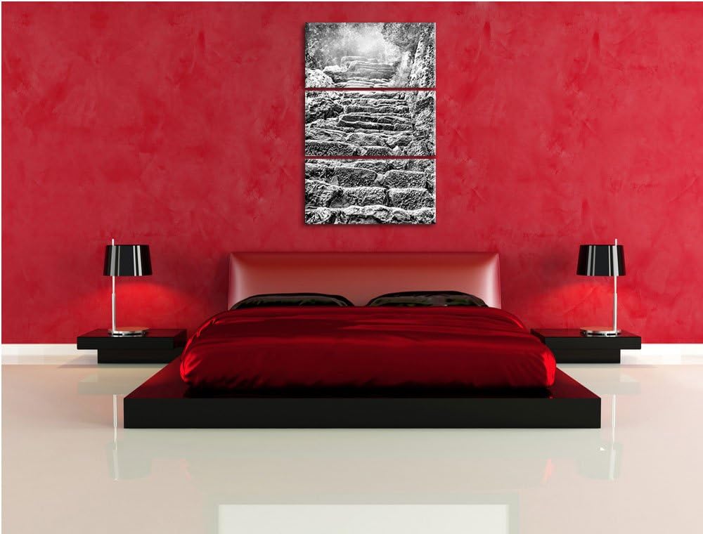 Pixxprint Schöne alte Steintreppe als Leinwandbild/Grösse: 3 Teilig (120x80) cm/Wandbild/Kunstdruck/