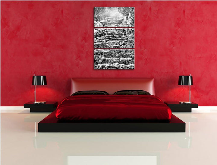 Pixxprint Schöne alte Steintreppe als Leinwandbild/Grösse: 3 Teilig (120x80) cm/Wandbild/Kunstdruck/