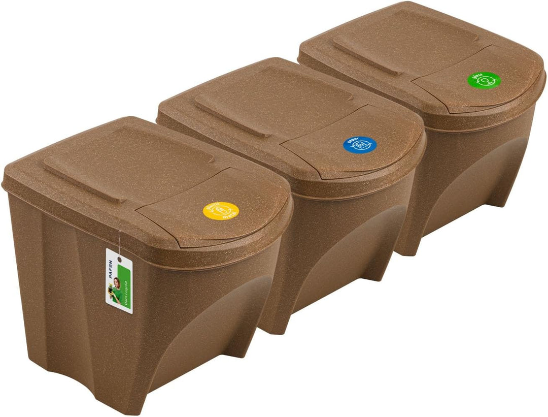 Mülleimer Set Eco Mülltrennsystem 3x25L – Abfalleimer mit farbigen Deckeln, Recycling Behälter für K