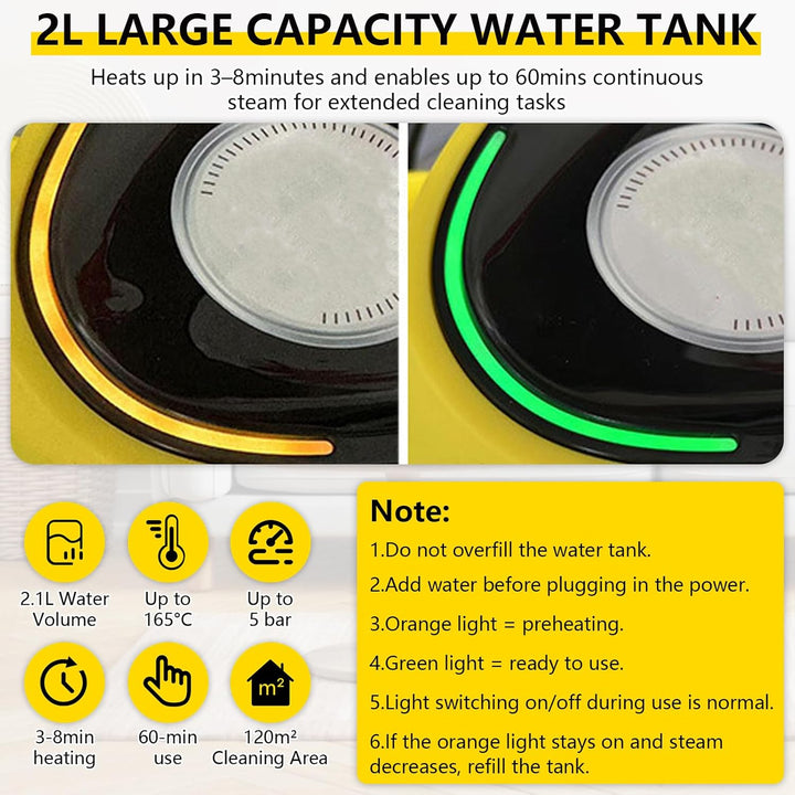 Upgrade 2100W Dampfreiniger mit 29 Zubehör, Mehrzweck Handdampfgerät mit 2,1L Tank, 5 Bar Dampfdruck